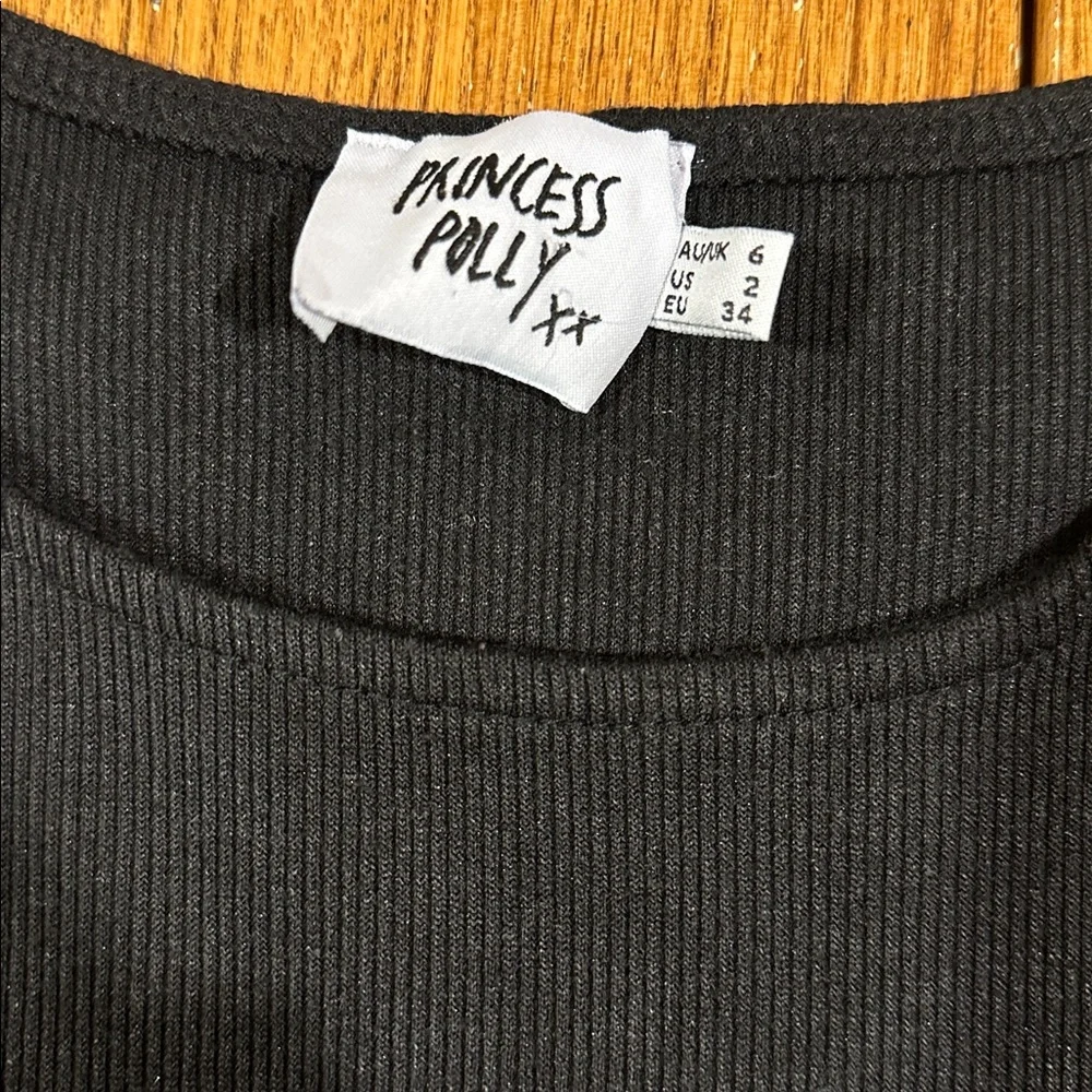PRINCESS POLLY Black Ribbed Top - Picture 2 of 5